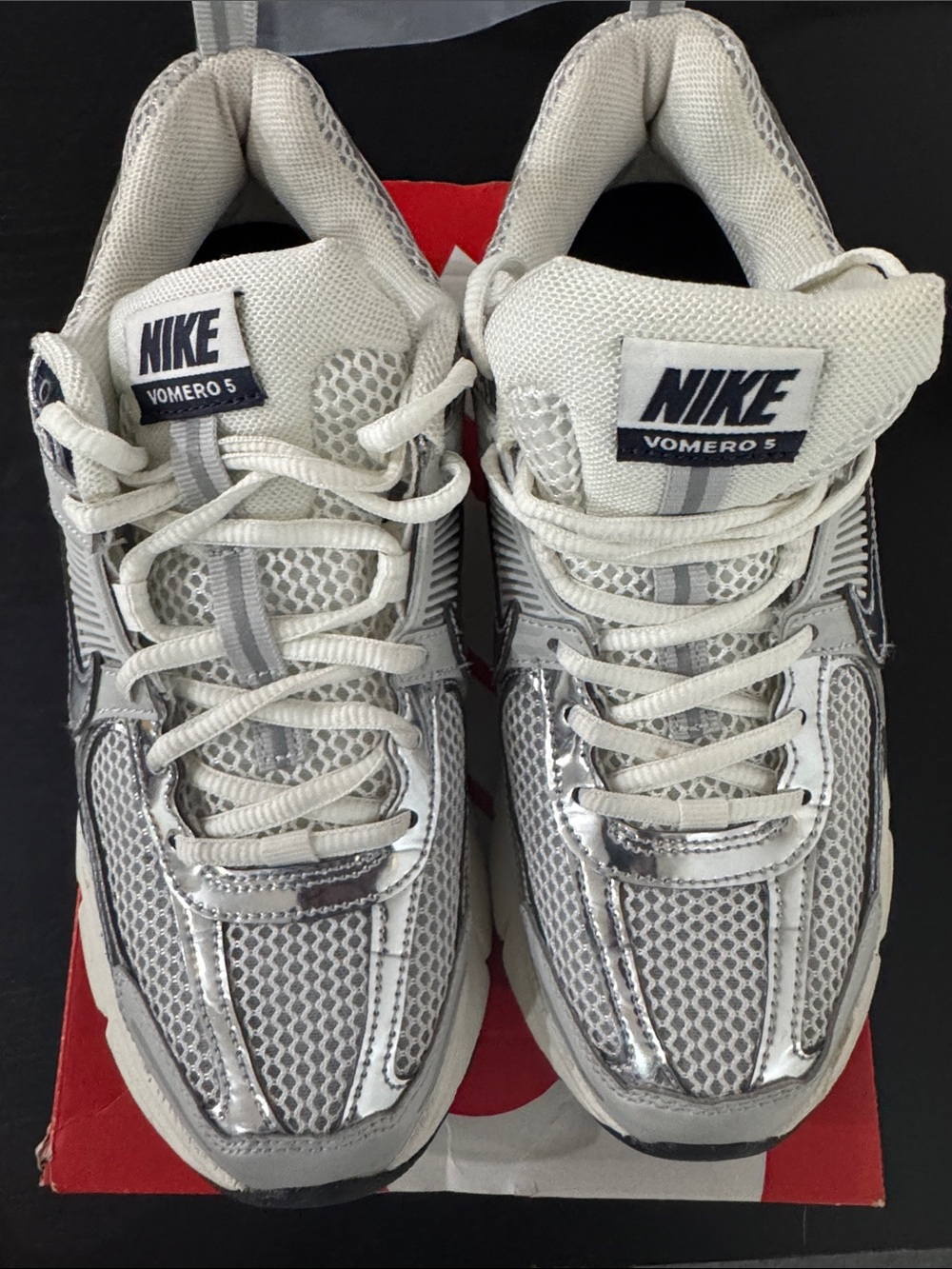 Nike Kids White and Silver Vomero 5 Mesh Sneakers
